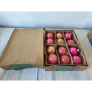 Vintage shiny bright pink ornament set Mercury Xmas tree box